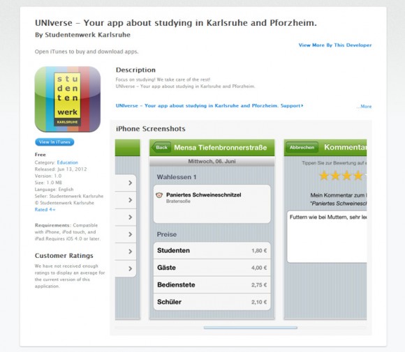 Screenshot der App im Apple Store